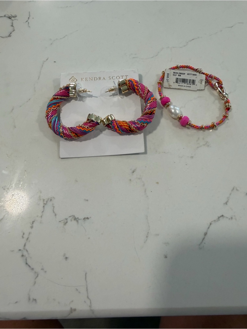 Kendra Scott Multicolor Pink Blue Orange Woven Hoop Earrings